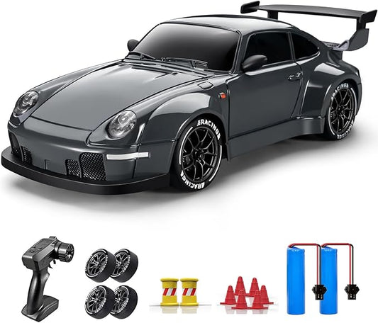RC Drift Car, 1:24 Remote Control Car for Kids, 20KM/H 4WD High Speed RC Cars with LED Lights, Two Batteries, Extra Drifting Tires, Vehicle for Adults Boys Girls
