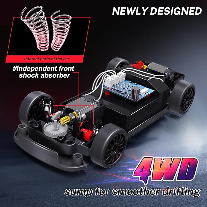 RC Drift Car, 1:24 Remote Control Car for Kids, 20KM/H 4WD High Speed RC Cars with LED Lights, Two Batteries, Extra Drifting Tires, Vehicle for Adults Boys Girls