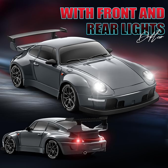RC Drift Car, 1:24 Remote Control Car for Kids, 20KM/H 4WD High Speed RC Cars with LED Lights, Two Batteries, Extra Drifting Tires, Vehicle for Adults Boys Girls